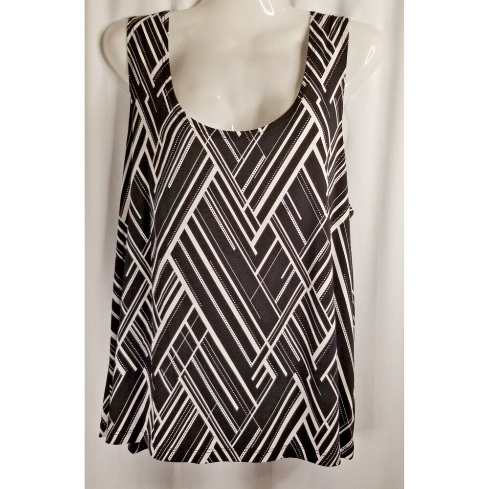 Slinky Brand Women's Top Black White Geometric Liquid Knit Size Petite Large